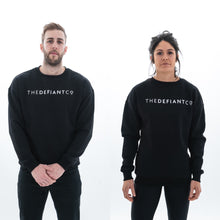 Load image into Gallery viewer, A high-quality Crewneck Sweatshirt for use in the gym and beyond! Crewnecks are absolutely indispensable basics – and this Sweatshirt is a firm favourite for its soft wearing comfort. The crewneck is a standard unisex fit and has the Famous The Defiant Co logo embossed across the chest. The colour is black.