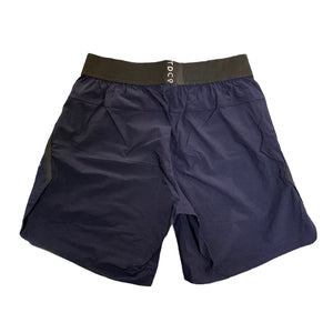 A photo of the best selling The Defiant Co Performance Shorts.  The shorts have a black elasticated waistband with draw strings and have The Defiant Co logo down the left leg.  The shorts have two pockets, one either side and are the colour