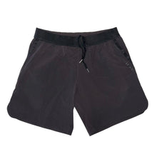 Load image into Gallery viewer, A photo of the best selling The Defiant Co Performance Shorts.  The shorts have a black elasticated waistband with draw strings and have The Defiant Co logo down the left leg.  The shorts have two pockets, one either side and are the colour charcoal.